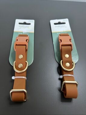 NWT Faux Leather Tan Dog Collars 2 x Small